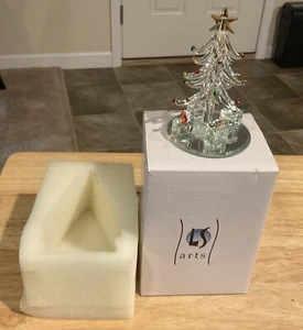 LS Arts Glass/Crystal 4” Christmas Tree Mirrored Bottom NEW W/Box XM-07 - Picture 1 of 3