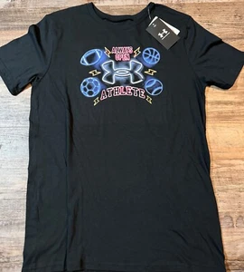 NWT Under Armour YXL Black/Blue/White/Red/Orange Neon Sign ALWAYS OPEN Shirt XL - Picture 1 of 2