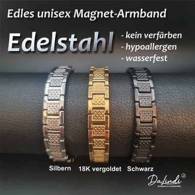 Luxus Edelstahl Armband, Magnetfeld & PVD-Beschichtung 18K Gold, Geschenkbox - Bild 1 von 4