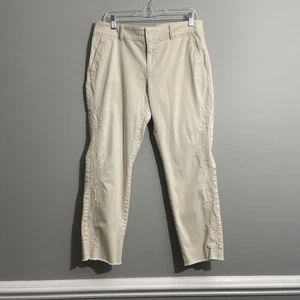 Ann Taylor LOFT Womens Marisa Ankle Tan Pants Size 10 Embroidered Legs Raw Hem - Picture 1 of 15