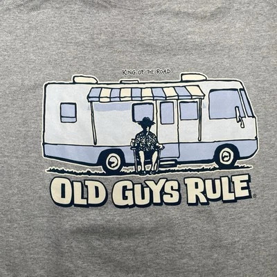 Antigua camiseta de algodón de manga corta Old Guys Rule 'King Of The Road' para hombre XL gris RV nueva Foto 1 de 4