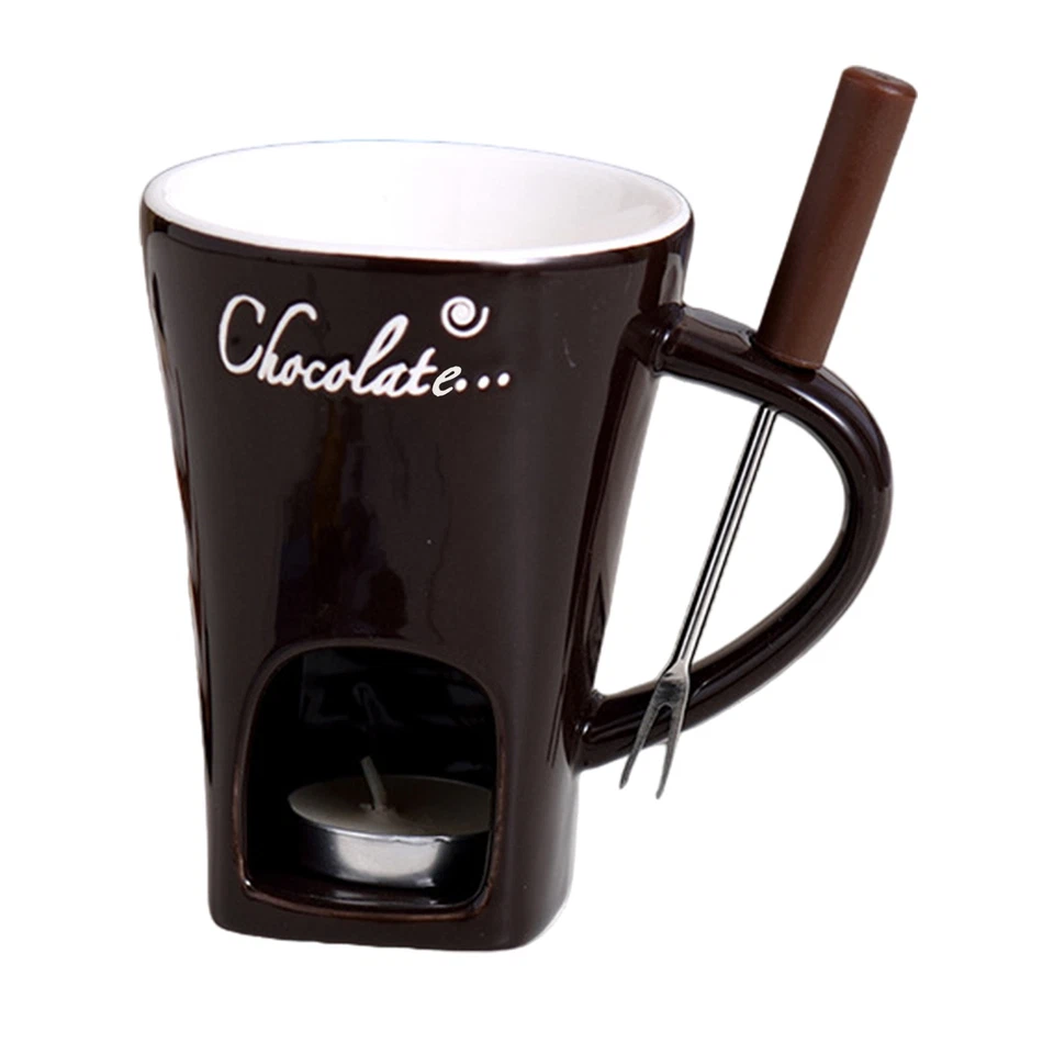 Taza de café fondue fundida mantequilla queso chocolate olla caliente 200 ml con tenedor Foto 1 de 4