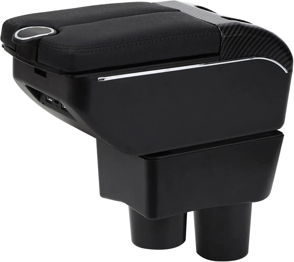 Caja reposabrazos para Nissan Versa 2012-2019 doble puerta almacenamiento negro con puertos USB Foto 1 de 4