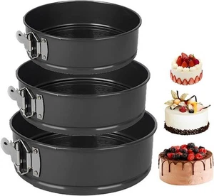 3Pcs Springform Cake Tin Set Baking Mould with NonStick Coating & Removable Base - Picture 1 of 7