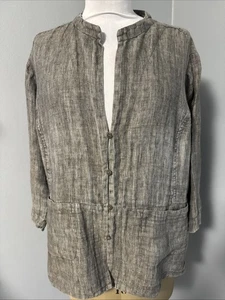 Eileen Fisher Woman 1X Gray 100% Linen Unlined 3/4 Sleeve Jacket Large Pockets - Picture 1 of 10