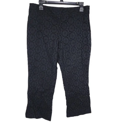 Banana Republic Pants Harrison Petite 12P Eyelet Lace Crop Lined Black Side Zip - Image 1 of 4