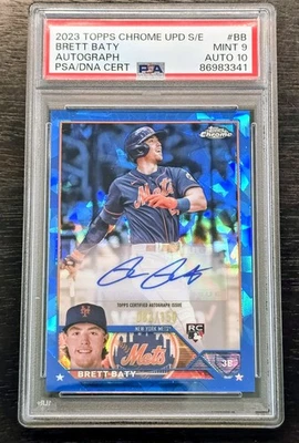 2023 Topps Chrome Update Sapphire Brett Baty Rookie Auto /150 #USA-BB PSA 9/10 - Image 1 of 2