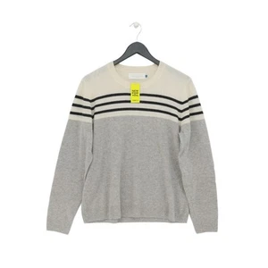 John Lewis Women's Jumper UK 16 Grey Striped 100% Cashmere Round Neck Pullover - Picture 1 of 5