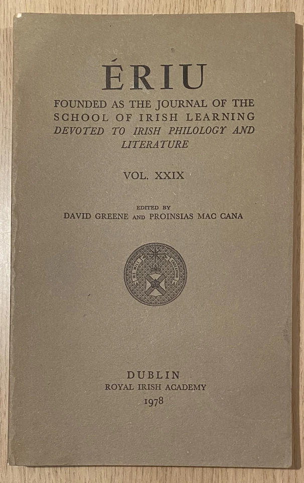 Ériu Vol XXIX 1978 Founded as the journal of the school of Irish learning - Image 1 of 1