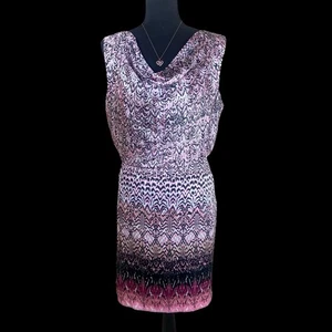 Dana Buchman Pink & Black Sleeveless Cocktail Lined Cowl Neck Blouson Dress L - Picture 1 of 6