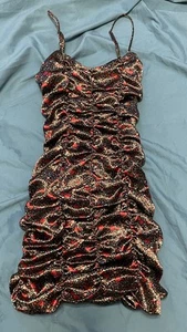 Urban Outfitters Iris Satin Dress XS Ruched Floral Mini Dress OB1205545 - Picture 1 of 7