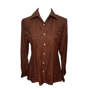 Chemise à manches longues boutonnée en satin boutonnée cheval en soie marron Céline taille 40 - Photo 1/4