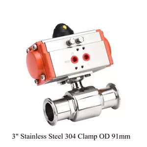 3" Stainless Steel 304 Clamp OD 91mm Pneumatic Sanitary Straight Ball Valve NEW - Picture 1 of 5