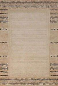 Bordered Timeless Gabbeh Design High-quality Beige Hand-tufted Wool Rug 5x8 ft - Picture 1 of 14
