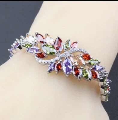 Peridot  Garnet Amethyst  Topaz Multi Gemstones 925 Sterling Silver Bracelet - Image 1 of 4