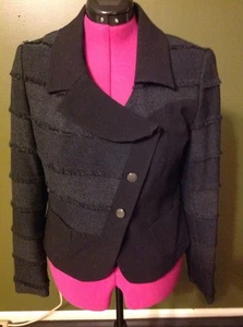 Chaqueta INSIGHT Black Size10 Rayon Poly Modern Coat Fringe Asymmetric - Imagen 1 de 8