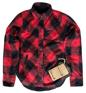 Nueva con etiquetas Chaqueta de franela roja a cuadros Highway 21 para mujer talla S ocultar lema con cremallera a presión - Imagen 1 de 8