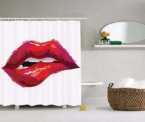 Sex Women Red Lips Man Cave Bathroom Shower Curtain Extra Long 84 Inch White - Picture 1 of 1