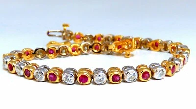 3.84ct Natural Ruby Diamonds Tennis Bracelet Alternating Two Toned  - Image 1 of 4