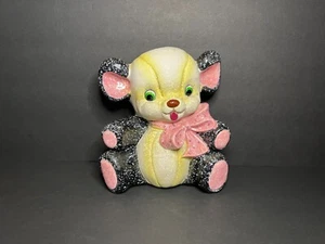 Vintage MCM 1950s Napco Black Pink & Yellow Speckled Ceramic Teddy Bear Planter - Picture 1 of 10