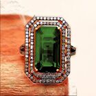 Gorgeous 3.07Ctw Rose Cut Diamond Emerald Studded Silver Victorian Ring Jewelry