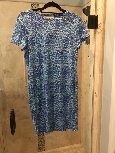 Abito Bodycon Elasticizzato Manica Corta MICHAEL KORS M Blu IKat Nuovo