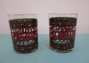 Vintage Houze Seasons Greetings Christmas Double Old Fashioned Glasses - Picture 1 of 9