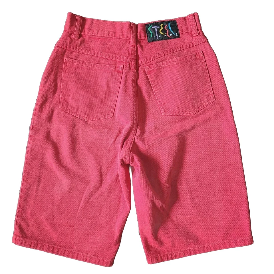 80s Womens Vintage Steel Jeans Bermuda Shorts Sz 7 Red Denim 26" USA 10" Inseam  - Image 1 of 4