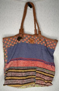 Will Leather Goods Womens Yarn & Leather Tote Bag Handbag Colorful Boho READ - Picture 1 of 15