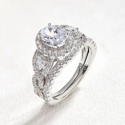 Set 2 Pezzi Anello di Fidanzamento per Donna Argento Sterling 925 - Cubic Zircon - Immagine 1 di 4