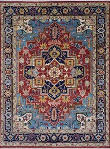 Multi Size 100% Wool Rug Hand Knotted Premium Red Navy Blue Serapi Area Rug - Picture 1 of 6