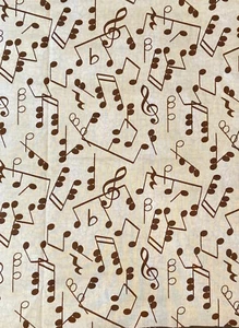 Brown Music Notes on Ivory Cotton Fabric 9” x 42” - Picture 1 of 3