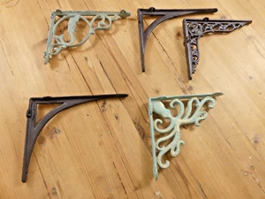 5 Shelf Brackets Cast Iron Rustic Welding **READ** ROUGH CASTING CHIPS DEFECTS - Picture 1 of 8