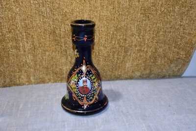 "Decantador de cachimba de vidrio dorado dorado azul cobalto persa vintage 11""" Foto 1 de 4