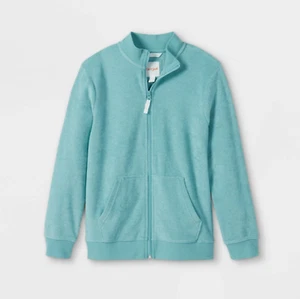 Boys' Loop Terry Full Zip Mock Neck Sweatshirt - Cat & Jack, Aqua Green - Picture 1 of 3