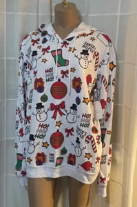 Gr. 2X [klein geschnitten] weiß mit Weihnachtsschmuck leichter Hoodie - Bild 1 von 2