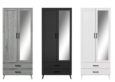 2 Door Wardrobe with 2 Drawer & Mirror Cupboard Clothes Storage Hanging Solution - Image 1 of 4