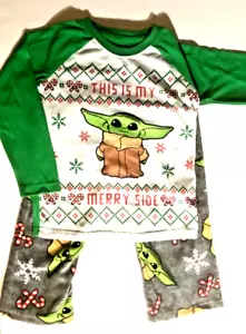 STAR WARS BABY YODA Christmas Flannel PJs Pajamas Sizes 4/5 & 8 - Picture 1 of 1