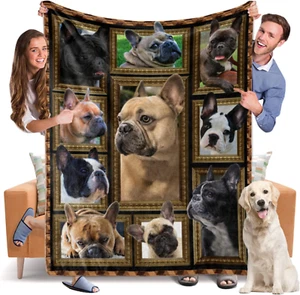 Throw Blanket French Bulldog Dog Blankets Fuzzy Fleece Soft Blanket Cozy Warm - Picture 1 of 12