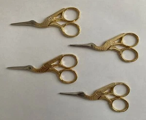 Lot Of 4 Vtg Stork Crane Bird Shaped Scissors Embroidery Goldtone Made in Italy - Picture 1 of 6