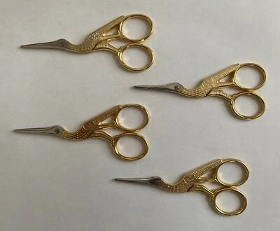 Lot Of 4 Vtg Stork Crane Bird Shaped Scissors Embroidery Goldtone Made in Italy - Image 1 of 4