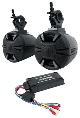 ALPINE PSS-SX01 6.5" Wakeboard Tower Speakers+Amplifier+Bluetooth 4 ATV/UTV/RZR - Image 1 of 4