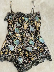 Victoria's Secret Satin Romper Sleeper LG Black Floral Flounce Ruffled 90's VTG - Picture 1 of 8
