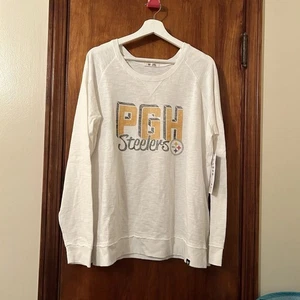 Sudadera Pittsburgh Steelers 47 blanca cuello redondo para mujer grande nueva con etiquetas logotipo NFL PGH - Imagen 1 de 11