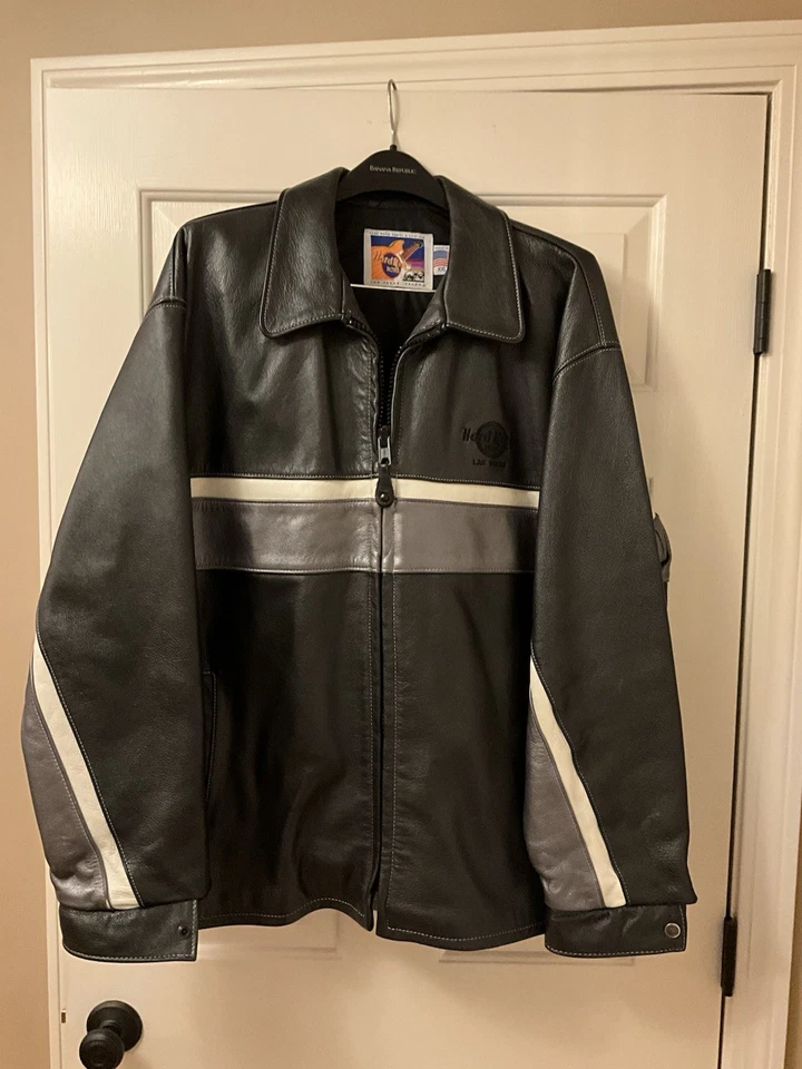 Chaqueta bomber de cuero bordada Hard Rock Hotel Las Vegas para hombre Foto 1 de 4