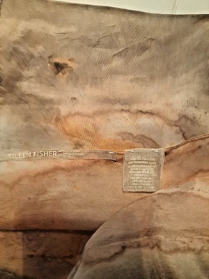 100% Silk Scarf Eileen Fisher Lightweight Soft Gray/ Apricot - Image 1 of 3