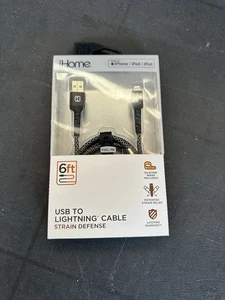NEW iHome 6ft USB-A Cable Nylon Braided iPhone iPad Black IHCT1038B-OD - Picture 1 of 6