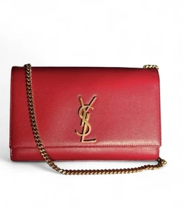 YSL Red Grain de Poudre Medium Monogram Kate Shoulder Crossbody Bag – Rouge Eros - Picture 1 of 17