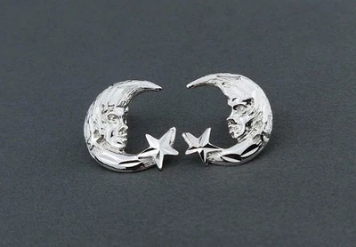 Brincos de prata esterlina 0,925 lua e estrelas cravejados 20 mm joias celestiais  - Imagem 1 de 4