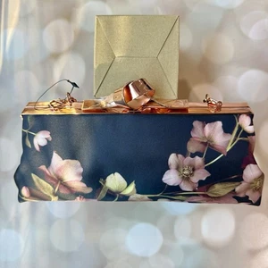 NEW Ted Baker Arboretum Nataly Floral Navy Knot Bow Frame Clutch Bag - Picture 1 of 5
